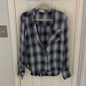 Bella Dahl light blue and navy long sleeve button top